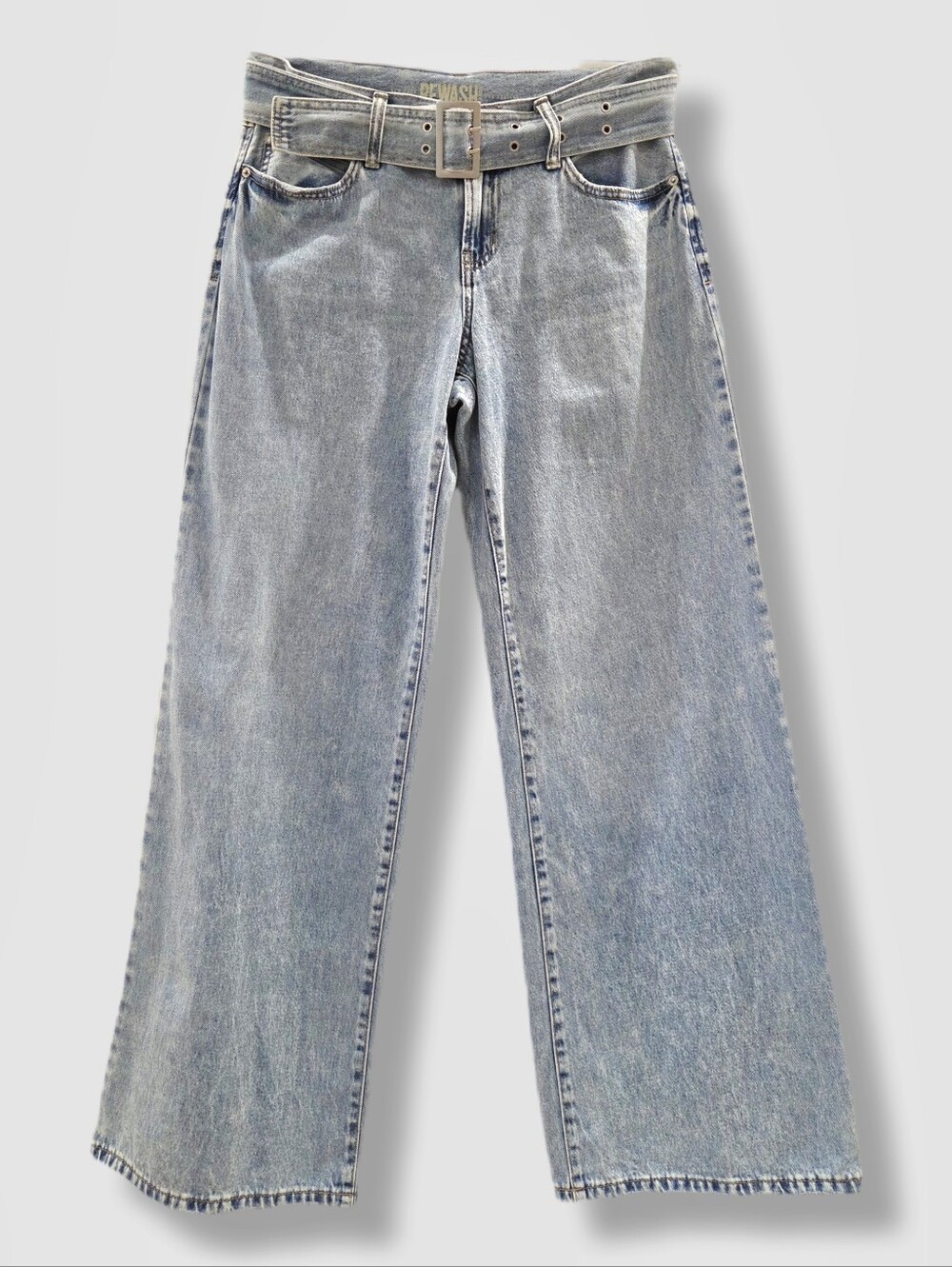 Rewash Low Rise Wide Leg Baggy Jeans Light Wash Belted Size 5 (27)